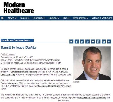 samitt to leave healthcare partners