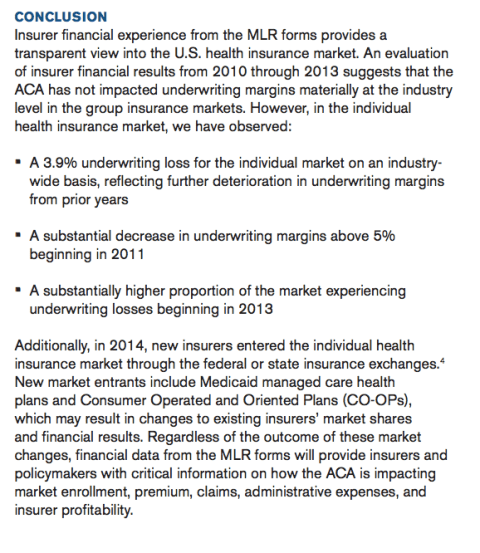 Milliman  Health Breifing Paper on ACA Results 2010 - 2013